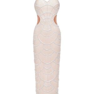 Pearl Sequin Midi Dress with Cut-Outs